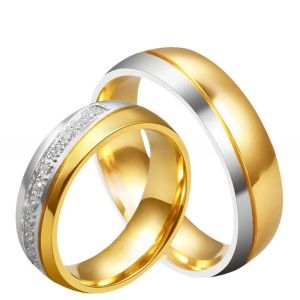 Buy cheap 6mm Gold Plated CZ Inlay Men's Stainless Steel Wedding Rings Shiny Comfort Fit for Trendy Style and Third Party Appraisal from wholesalers
