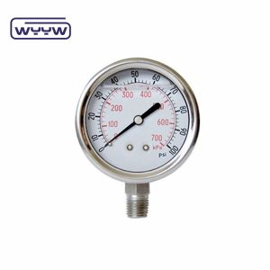 shock resistant back brass mount pressure gauge customized range