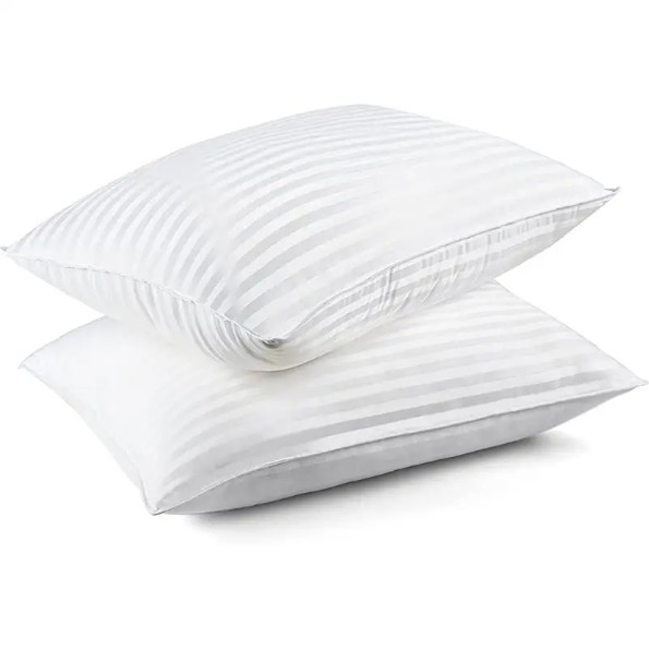 Rectangle Soft White Cotton Pillow Satin Stripe Hypoallergenic Polyester Filling