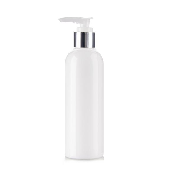 Quality 150ml White Boston Plastic Bottles With Silver Chrome Pump Lotion Top for sale