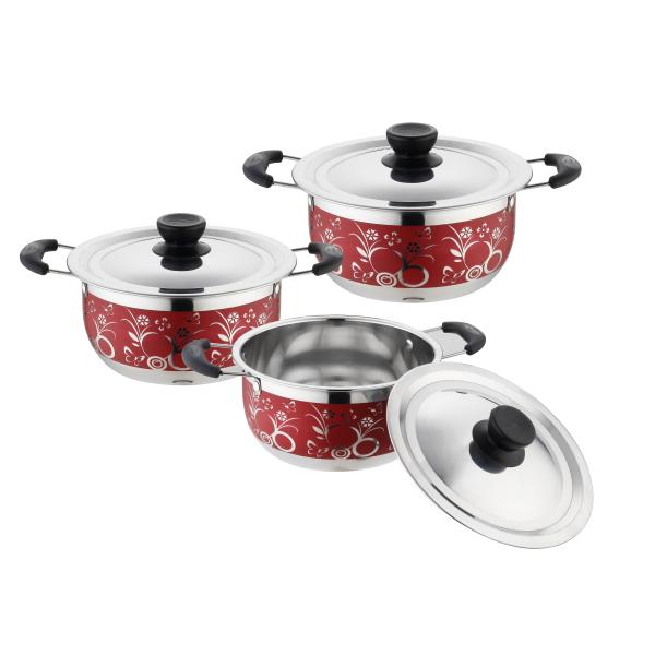 Buy cheap hot selling 6pcs cookware set with red color &16/18/20cm cooking pot &16cm/18cm/20cm cookware set in stainless steel from wholesalers