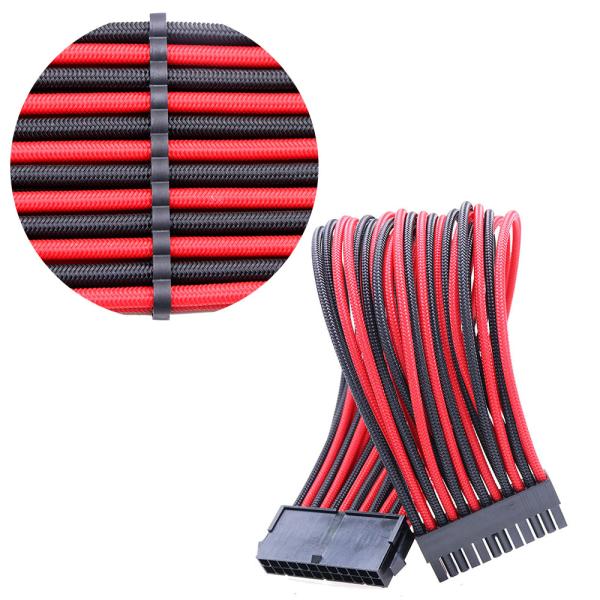 Black & Red Sleeved 24Pin ATX Female to Male PSU Power Extension Cable 18AWG