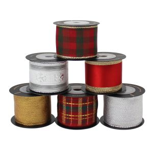 Latticed Sequin Ribbon Merry Christmas Wired Edge Ribbon 2 1/2 Inch For