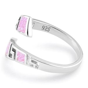 Buy cheap 925  With Sterling Silver Greek  Unique Pattern Pink  Lab Fire Opal  Wedding Ring For Women from wholesalers