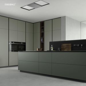 China Modern Designs Style Built In Customized Full Home Furniture Cuisine Complet Green Melamine Kitchen Cabinet With Islands on sale