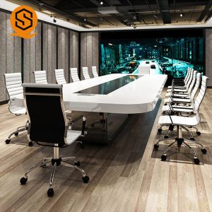 OEM ODM White Solid Surface Conference Table Curved Meeting Table