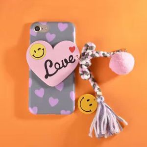 TPU Love Smile Shape Pasted Small Wool Ball Strap Cell Phone Case Cover For