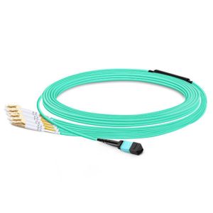 Buy cheap 5m (16ft) MTP Female to 4 LC UPC Duplex OM3 50/125 Multimode Fiber Breakout Cable, 8 Fibers, Type B, Elite, Plenum (OFNP), Aqua from wholesalers