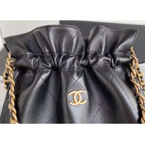 Buy cheap Bucket Genuine Leather Shoulder Handbag , 30cm Black Chain Handbag from wholesalers