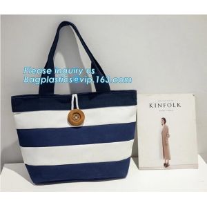 Buy cheap factory lowest price for wide stripe cotton canvas oxford canvas tote bag with inside small stripe lining and ziper lock from wholesalers