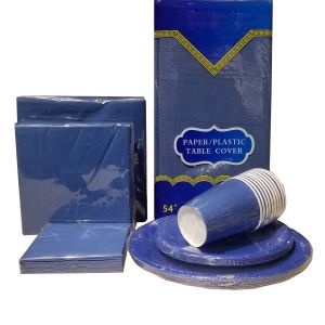 China Solid Coloured Premium Paper Rectangular Tablecloth Plastic Lined Royal Blue on sale