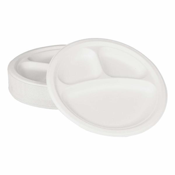 Microwavable 9 Inch White Paper Plates , Eco Friendly Sugarcane Paper Plates