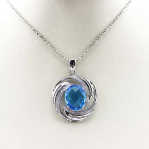 Buy cheap Sterling Silver Oval Blue Topaz Cubic Zirconia Charm Pendant (P18) from wholesalers