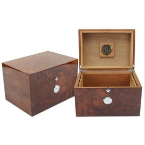 Buy cheap Luxury Burl Cedar Cigar Humidor Box with Glossy Lacquered Finish and CNC Precision Sawing from wholesalers