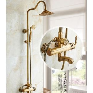 China Retro Bronze Carved Wall Mounted Rain Shower Faucets on sale