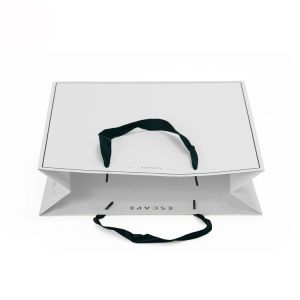 Buy cheap Customized Logo Paper Shopping Bags With Ribbon Handles Full Color Printing from wholesalers