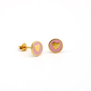Buy cheap 925 Sterling Silver 8mm Heart Stud Earrings with Pink Enamel from wholesalers
