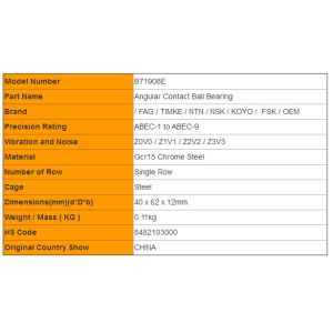 Buy cheap FAG Single Row  High Precision  Angular Contact Ball Bearing B71908E from wholesalers