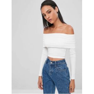 Spring New Design Off The Shoulder Crop Top Long Sleeve