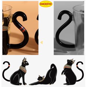 Black Cat Heat Resistant Borosilicate Glass Cup With Handle