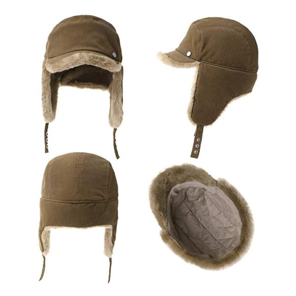 Quality Men 56cm Winter Leather Trapper Hat Warm With Fur for sale