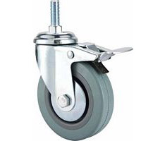 light duty 3" threaded stem grey rubber caster, 2.5 inch, 3 inch grey rubber