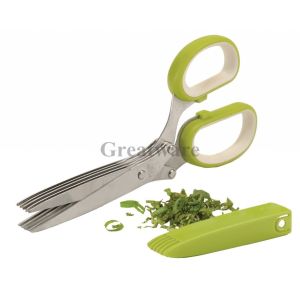 Buy cheap Green Herb Scissors Multipurpose Shears with 5 Stainless Steel Blades and Cover from wholesalers