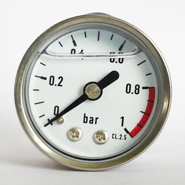 Quality 40mm 1 Bar Axial Mounting Stainless Steel Pressure Gauge Glycerin Filling for sale