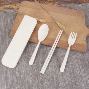 Buy cheap Camping travel fork spoon chopsticks set plastic tableware portable wheat straw bio party customized cutlery set with ca from wholesalers