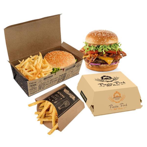 Quality Retangle Bleached Fast Food Disposable Burger Boxes Packing Custom Logo Printing for sale