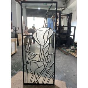 Buy cheap lily design clear beveled Entry Door Decorative Leaded Glass With Patina Caming from wholesalers