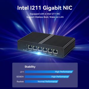 Intel Pentium 4405U 6LAN RJ45 Software Router DDR4 With Dual Screen Display