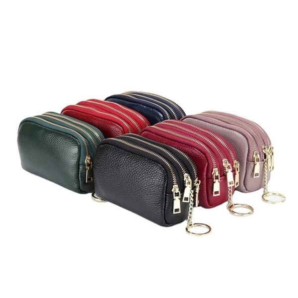 Buy cheap Genuine Leather Purse Three Zip Coin Bag Multi-function Key Bag Wallet Ideal for Daily from wholesalers