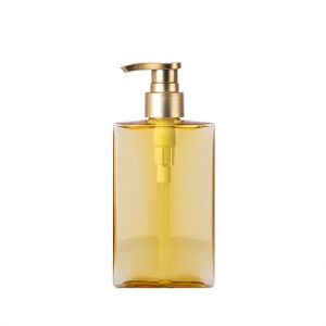 Buy cheap 200ml PP Yellow Transparent rectangle smooth with Golden pump for shampoo lotion bottle from wholesalers