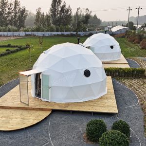 6m Desert Yellow PVC Fabric Glamping Tent Dome Geodesic Camping Tent