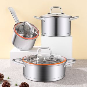 Buy cheap High Quality 3 Pieces Induction Cooking Pot Set Straight Pot Ollas 304 Stainless Steel Cookware Set With Glass Lid from wholesalers