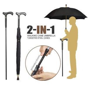 Black 2 In 1 130cm Walking Stick Umbrella For Outing