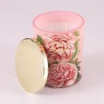 Buy cheap Glass Jar Scented Candle 415g Pink Flower Printing With Metal Lid from wholesalers