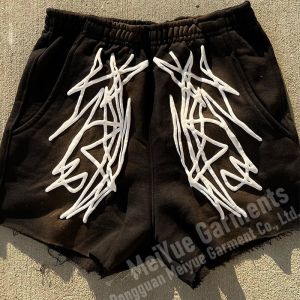 Buy cheap Puff Print Sun Faded Shorts Unisex Cut Edge Raw Hem Oversized Jogger Shorts from wholesalers