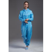 Buy cheap ESD Cleanroom Anti static coverall connect with hood blue color conductive fiber product