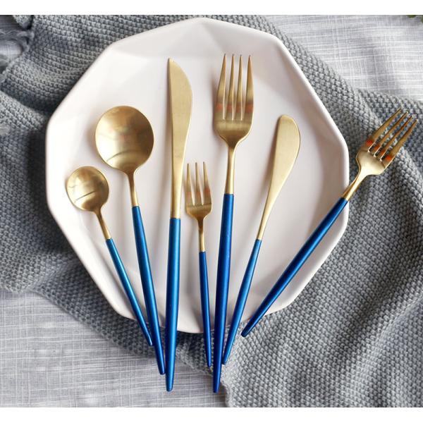 Buy cheap China Supplier Stainless Steel Flatware Set with Blue and Gold Color NC099 Dinner Knife Fork Spoon from wholesalers