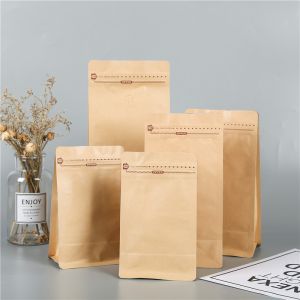 Food Grade kraft paper stand up coffee bag with valve and flat bottom aluminum