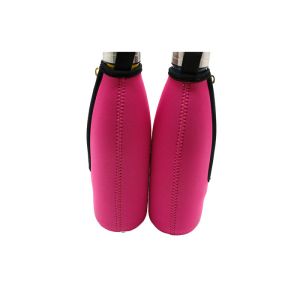 Insulated Neoprene Bottle Holder With Gold Metal Zipper / Durable Buckle