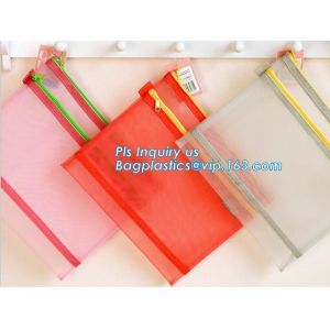 zipper lock file document mesh bag, A6 transparent zipper mesh document file
