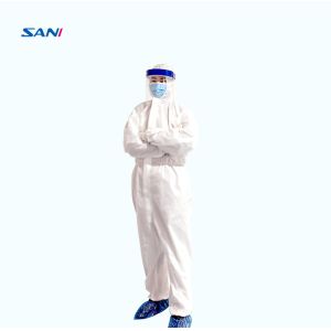 China White Disposable Isolation Coverall , PE Disposable Isolation Clothing on sale