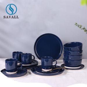 Buy cheap Dark Blue 16PCS Craftsman Dinnerware Savall Ceramic Tableware Set from wholesalers