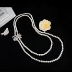 Buy cheap Women White Shell Pearl Double Strands Sweater Necklace with Cubic Zirconia Bow Charm (SN702143BOW) from wholesalers