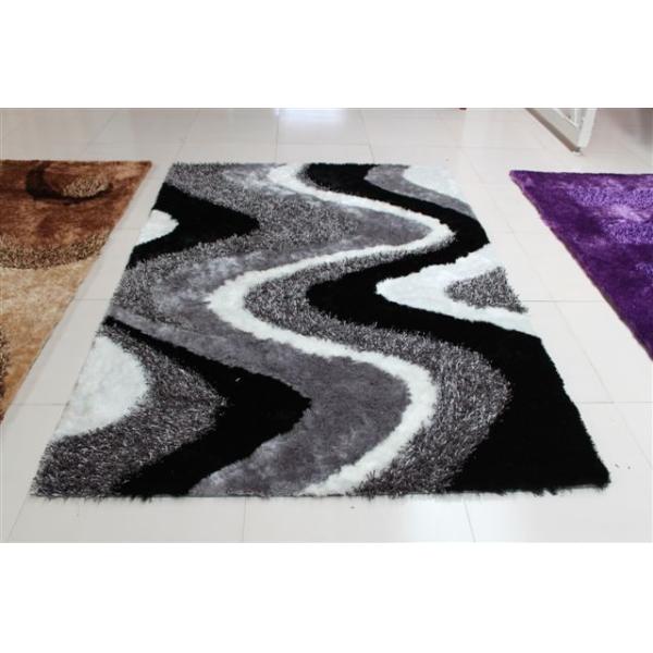 Buy cheap Wave Design Structured White Black and Grey Polyester mixed shaggy rug from wholesalers
