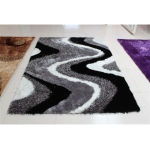 Buy cheap Wave Design Structured White Black and Grey Polyester mixed shaggy rug from wholesalers