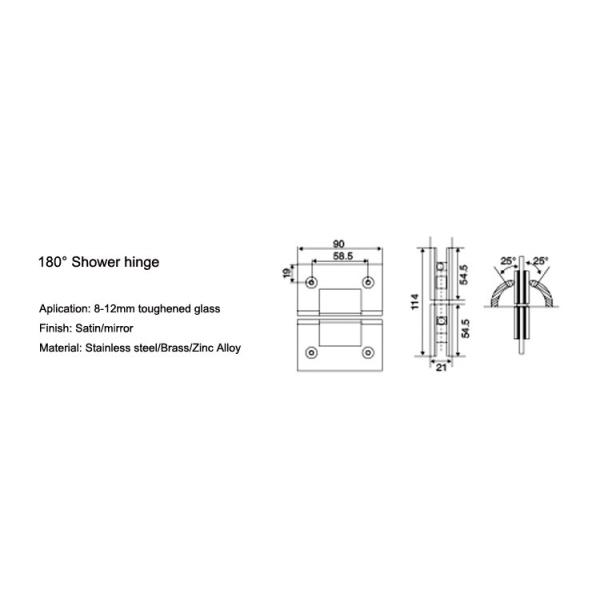 Stainless Steel Frameless Glass Hinge for 90 Degree Bathroom Shower in Hotel Setting